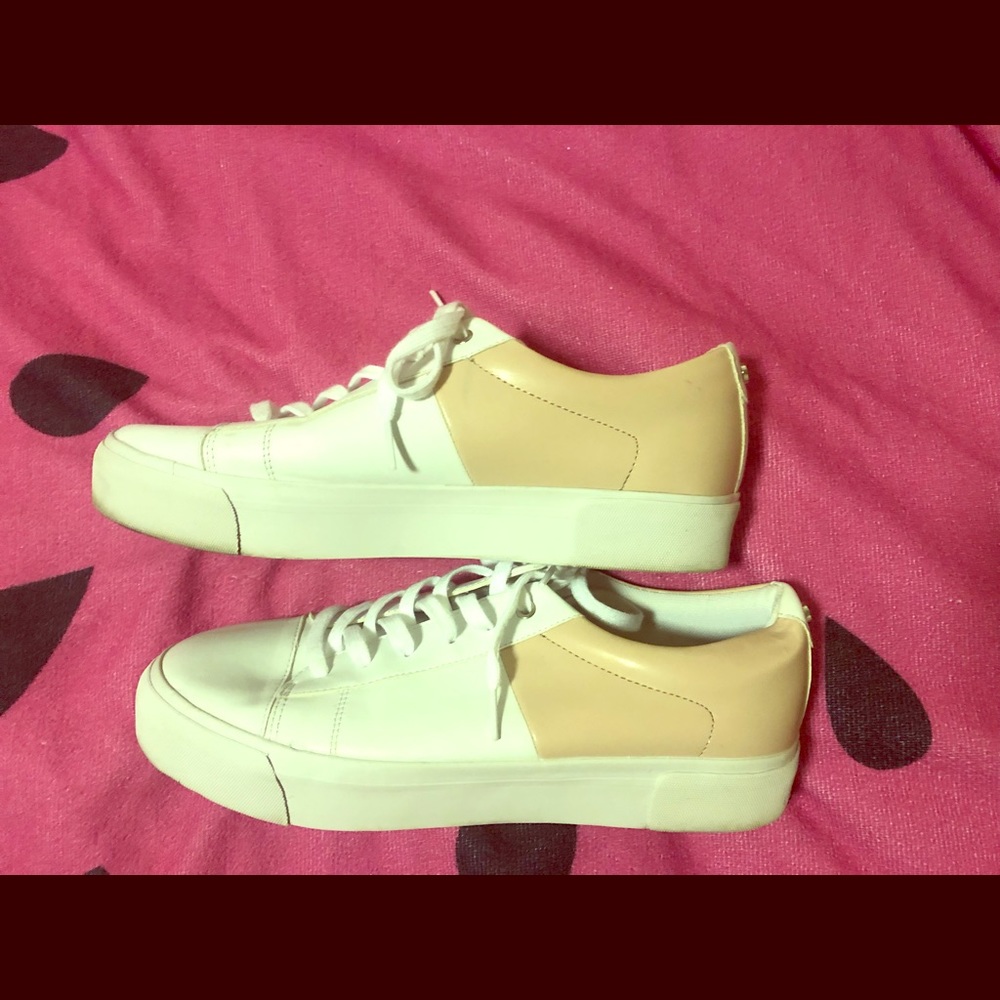 Marc Fisher White and pink platform sneakers.